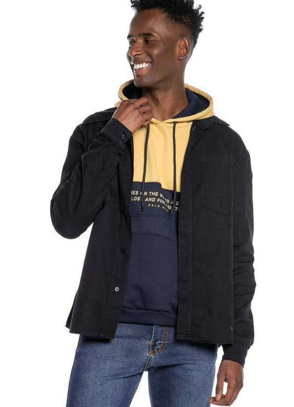 Polo Wear - Camisa Masculina Sarja Wonderlust Lisa Polo Wear Preto Preto