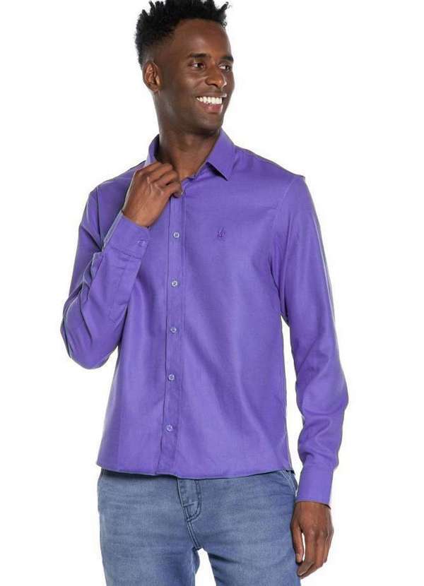 Polo Wear - Camisa Masculina Viscolinho Lisa Color Polo Wear Azul Médio Azul Médio