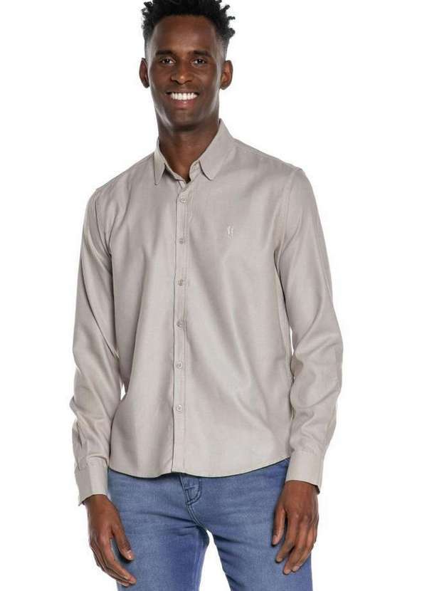 Polo Wear - Camisa Masculina Viscolinho Lisa Color Polo Wear Bege Médio Bege Médio