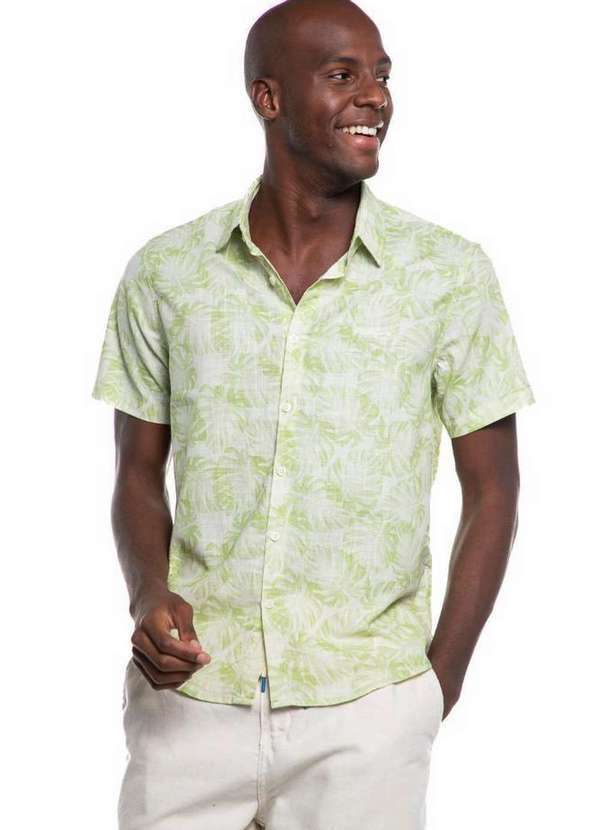 Polo Wear - Camisa Masculina Viscose Estampa Folha Polo Wear Verde Claro Verde Claro