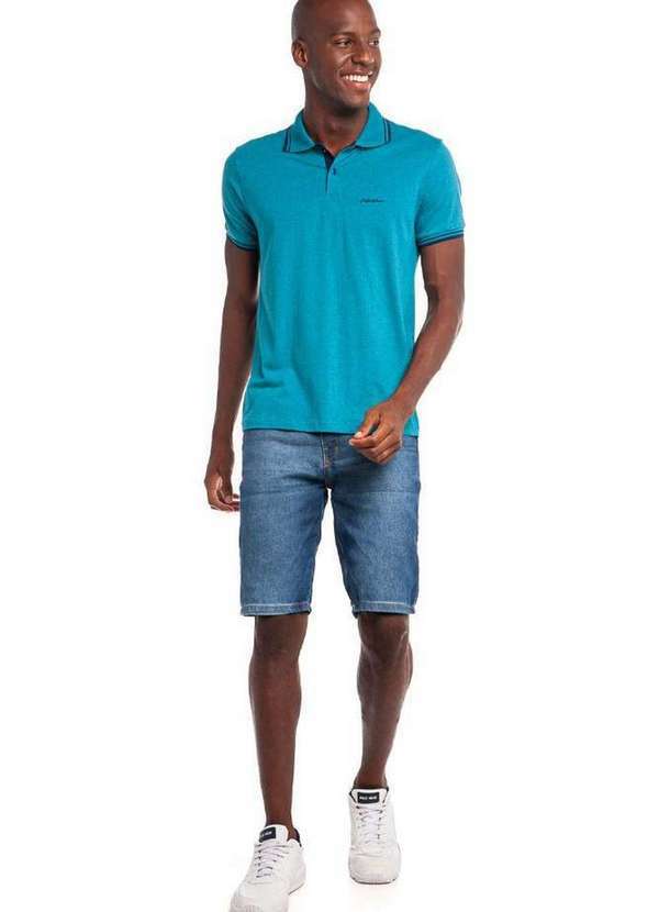 Polo Wear - Polo Masculina Detalhe Filete Polo Wear Azul Médio Azul Médio