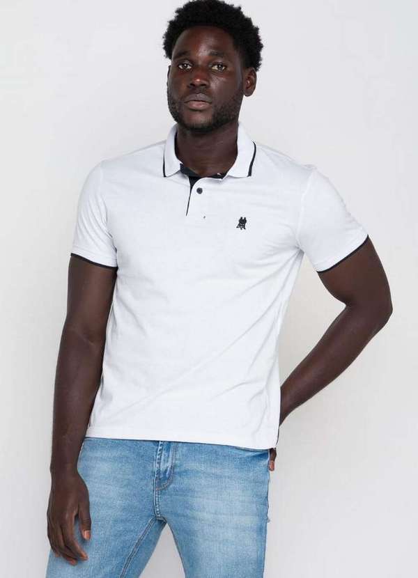 Polo Wear - Polo Masculina Filete Algodão Polo Wear Branco Branco