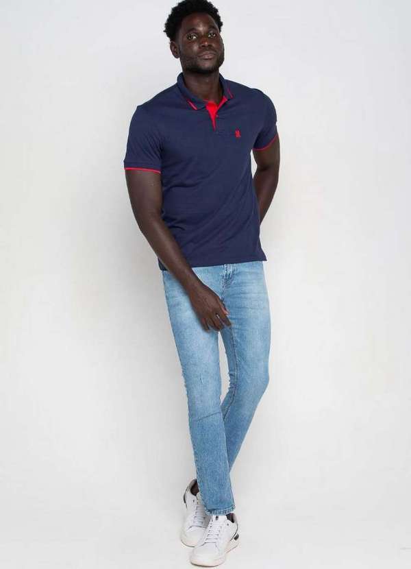 Polo Wear - Polo Masculina Filete de Algodão Polo Wear Azul Escuro Azul Escuro 4