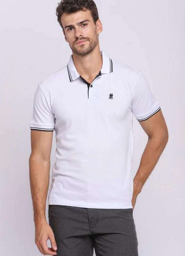 Polo Wear - Polo Masculina Filete Duplo Algodão Polo Wear Branco Branco