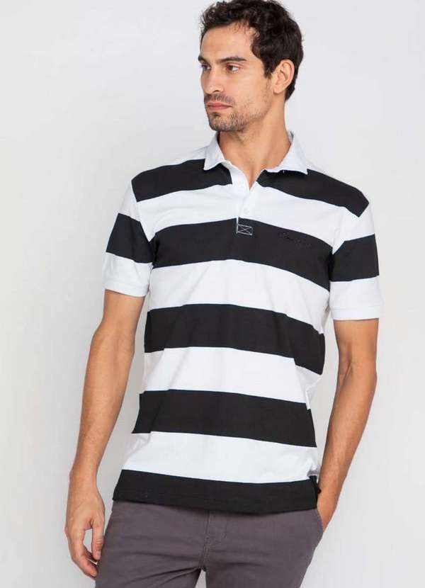 Polo Wear - Polo Masculina Malha Casual Listrada Polo Wear Branco Branco