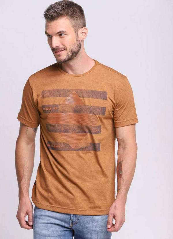 Polo Wear - Camiseta Masculina Algodão Faixas Polo Wear Bege Médio Bege Médio