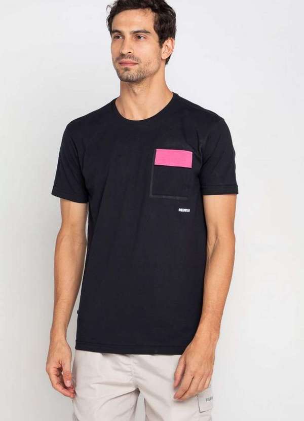 Polo Wear - Camiseta Masculina Algodão Lapela no Bolso Polo Wear Preto Preto