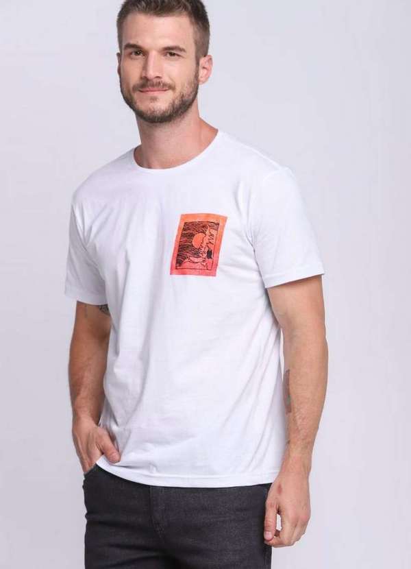 Polo Wear - Camiseta Masculina Algodão Logo Paisagem Polo Wear Branco Branco