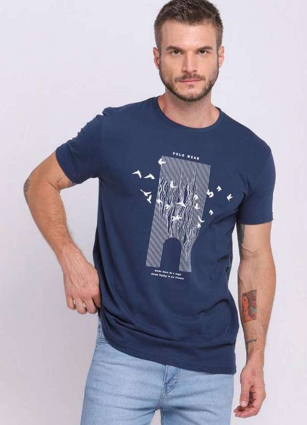 Polo Wear - Camiseta Masculina Estampa Pássaros Polo Wear Azul Escuro Azul Escuro