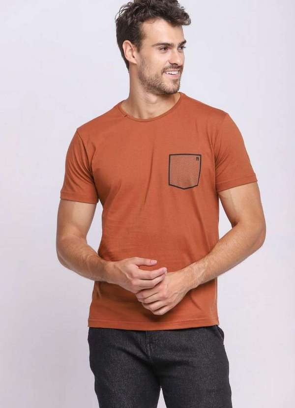 Polo Wear - Camiseta Masculina Malha Gola Careca Polo Wear Marrom Médio Marrom Médio