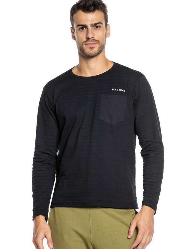 Polo Wear Camiseta Masculina Manga Longa Polo Wear Preto Preto