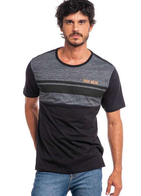 Camiseta Masculina Recorte Metasport Polo Wear Preto Preto Polo