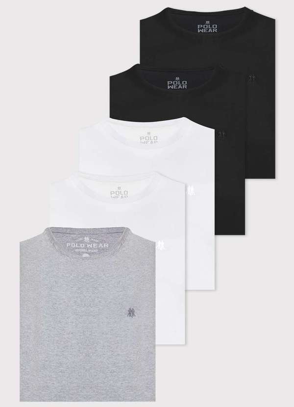 Polo Wear - Kit 5 Camisetas Masculinas Basicas Algodão Polo Wear Sortido Sortido