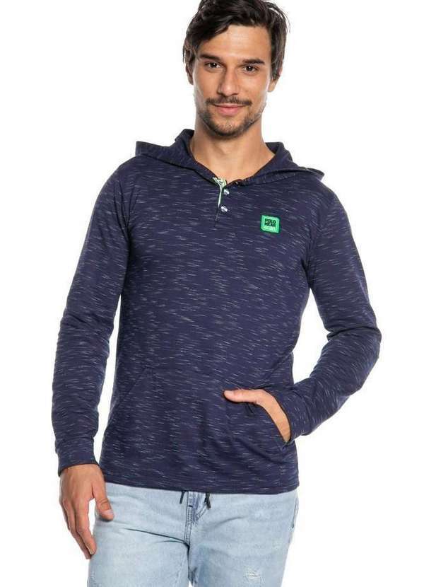 Polo Wear - Blusa Masculina Moletinho com Botão Polo Wear Azul Escuro Azul Escuro
