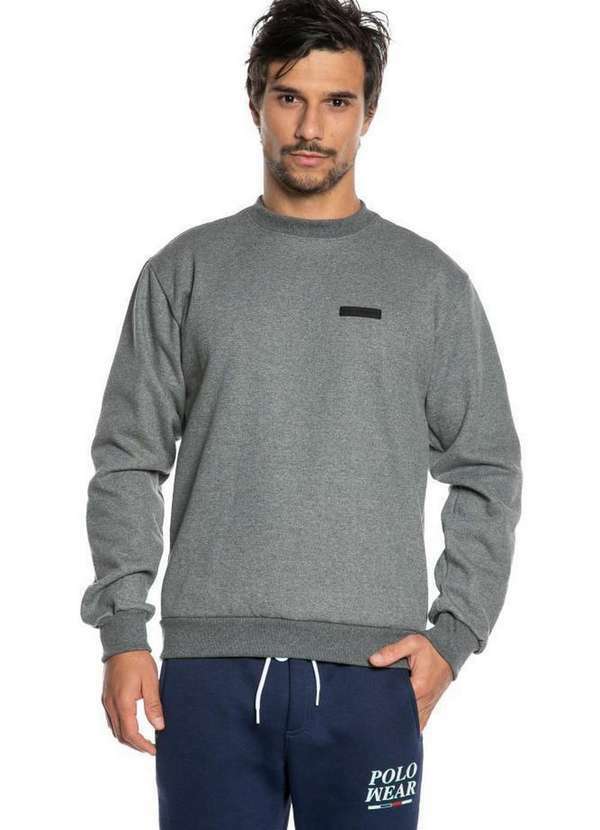 Polo Wear - Blusa Masculina Moletom Básico Logo Polo Wear Cinza Escuro Cinza Escuro