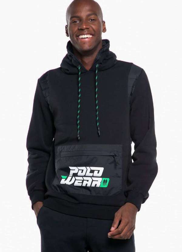 Polo Wear - Blusa Masculina Moletom Bolso com Zíper Polo Wear Preto Preto