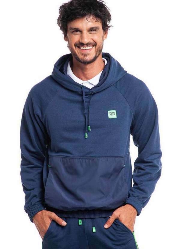 Polo Wear - Blusa Masculina Moletom Bolso Nylon Polo Wear Azul Escuro Azul Escuro