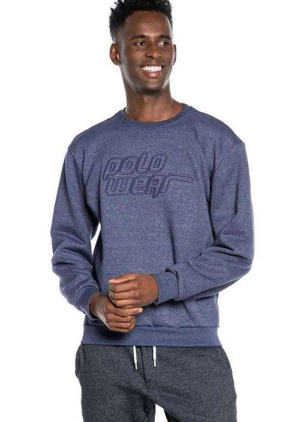 Polo Wear - Blusa Masculina Moletom Bordado Logo Polo Wear Azul Escuro Azul Escuro