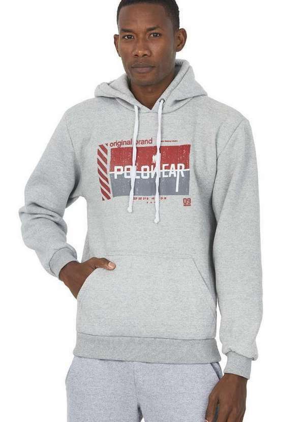 Polo Wear - Blusa Masculina Moletom Canguru Polo Wear Cinza Médio Cinza Médio