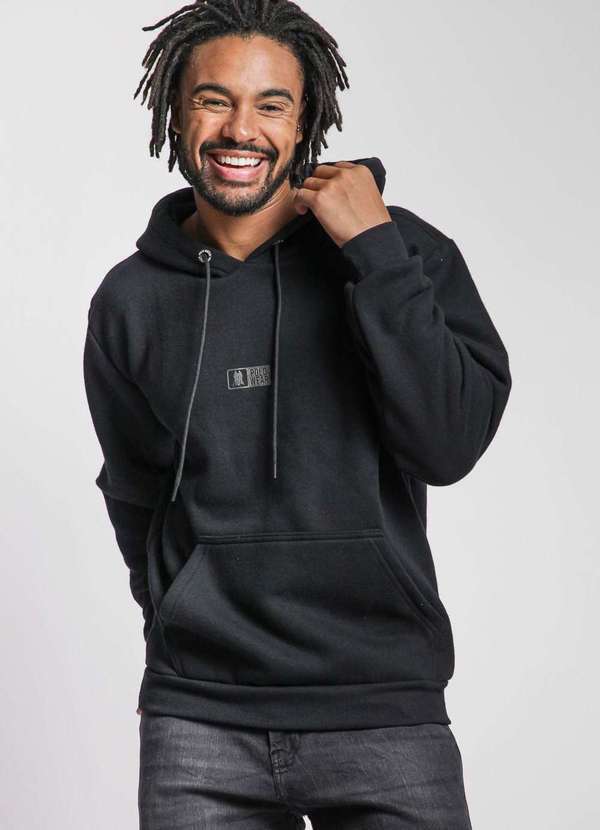 Polo Wear - Blusa Masculina Moletom Canguru Polo Wear Preto Preto