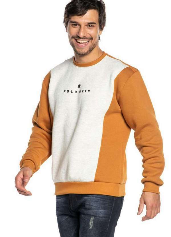 Polo Wear - Blusa Masculina Moletom Colorido Polo Wear Marrom Claro Marrom Claro