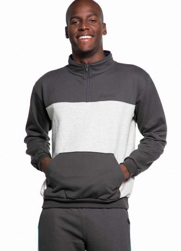 Blusa Masculina Moletom Dual Color Polo Wear Cinza Escuro Cinza