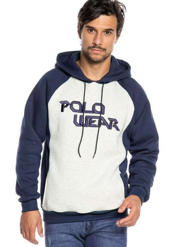 Polo Wear - Blusa Masculina Moletom Duas Cores Polo Wear Azul Escuro Azul Escuro
