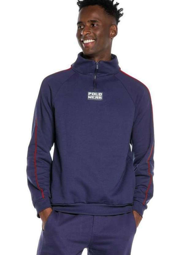 Polo Wear - Blusa Masculina Moletom Gola Alta Polo Wear Azul Escuro Azul Escuro