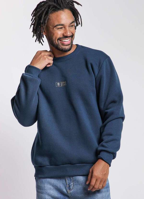 Polo Wear - Blusa Masculina Moletom Gola Careca Polo Wear Azul Escuro Azul Escuro