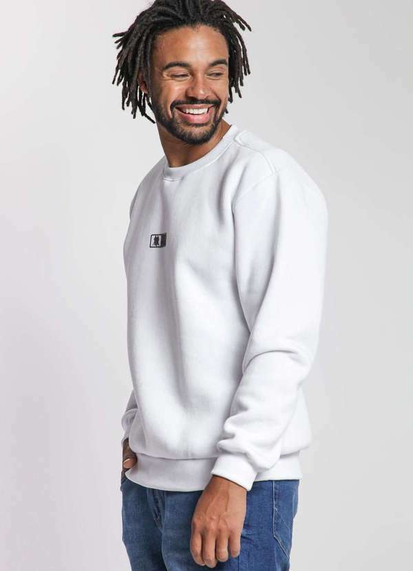 Polo Wear - Blusa Masculina Moletom Gola Careca Polo Wear Branco Branco