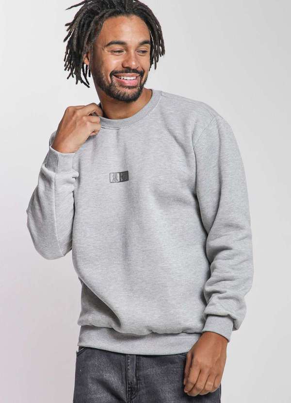 Blusa Masculina Moletom Gola Careca Polo Wear Cinza Cinza Polo