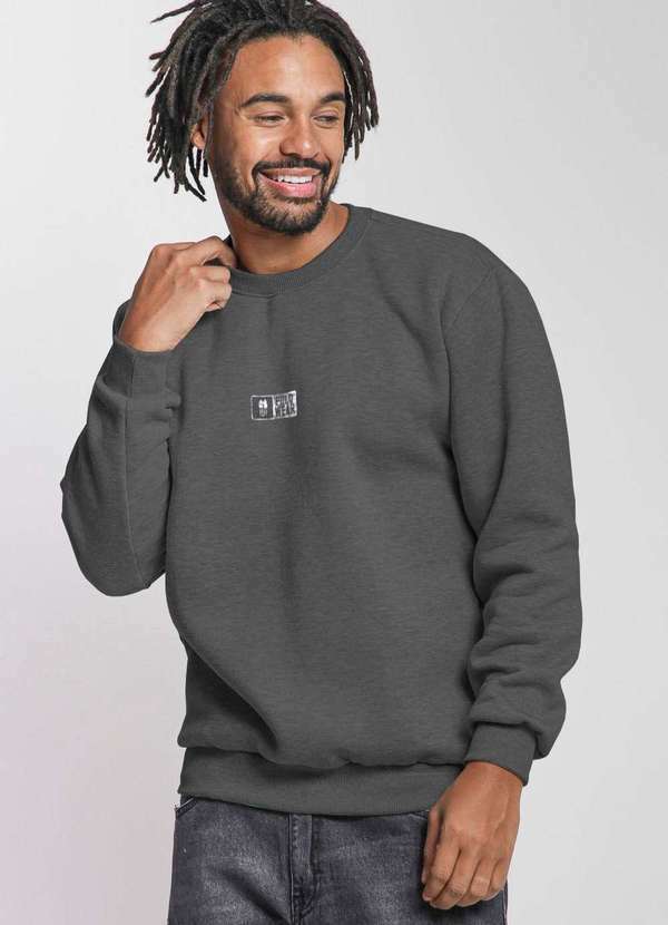 Polo Wear - Blusa Masculina Moletom Gola Careca Polo Wear Cinza Escuro Cinza Escuro