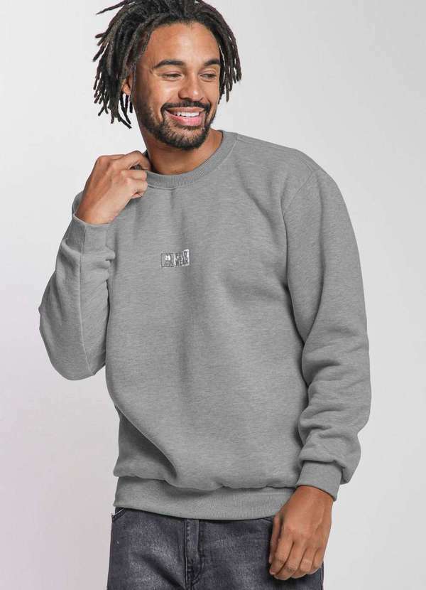 Polo Wear - Blusa Masculina Moletom Gola Careca Polo Wear Cinza Médio Cinza Médio