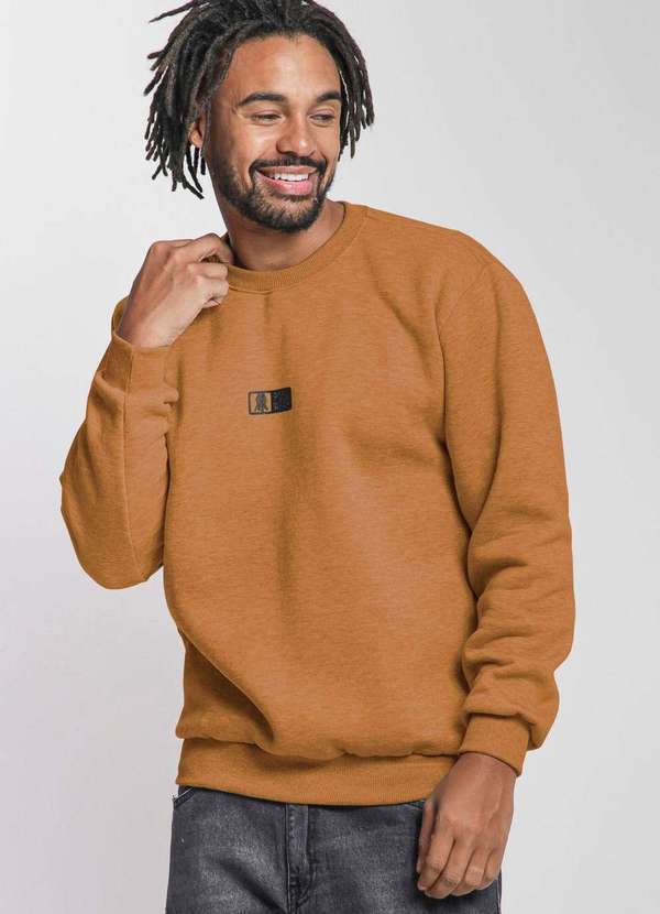 Polo Wear - Blusa Masculina Moletom Gola Careca Polo Wear Marrom Médio Marrom Médio