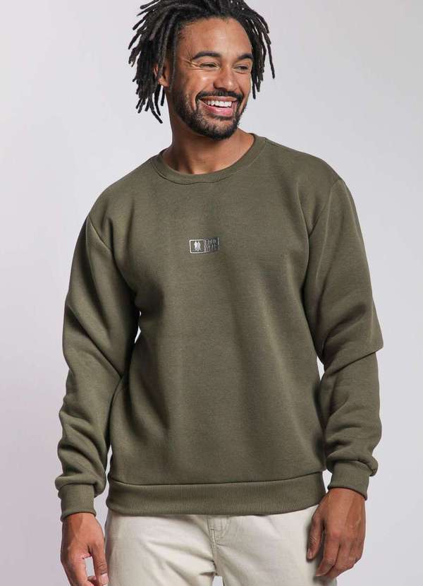 Polo Wear - Blusa Masculina Moletom Gola Careca Polo Wear Verde Escuro Verde Escuro