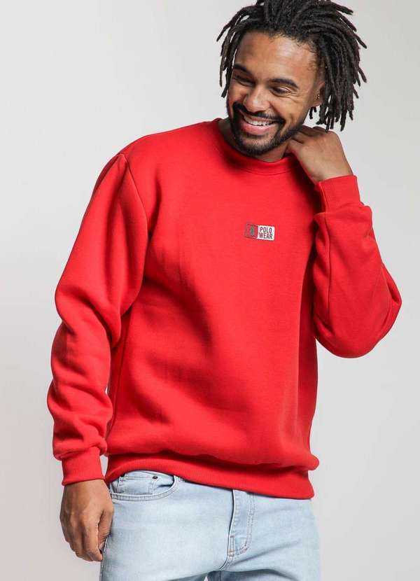 Polo Wear - Blusa Masculina Moletom Gola Careca Polo Wear Vermelho Médio Vermelho Médio
