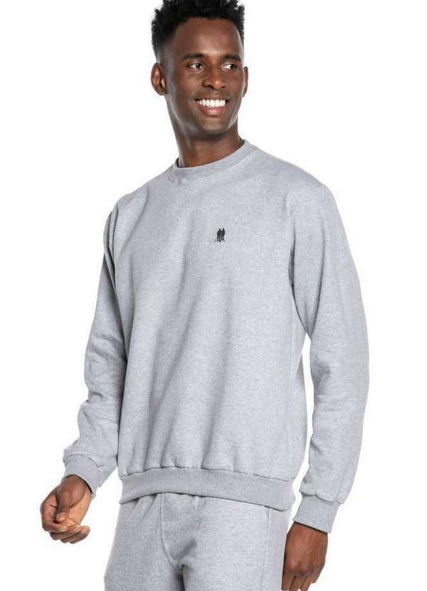 Polo Wear - Blusa Masculina Moletom Liso Logo Silk Polo Wear Cinza Médio Cinza Médio