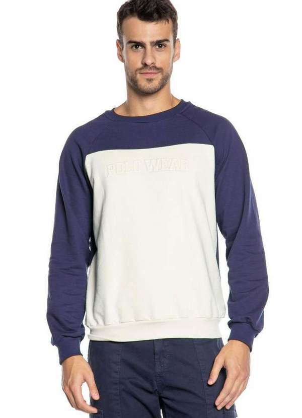 Polo Wear - Blusa Masculina Moletom Multicolor Polo Wear Azul Escuro Azul Escuro