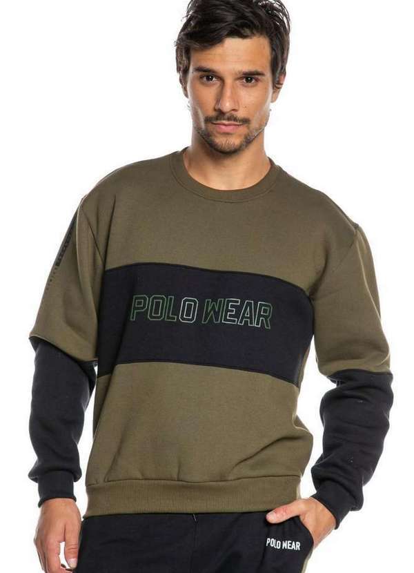 Polo Wear Blusa Masculina Moletom Pipeline Faixas Polo Wear Verde Escuro  Verde Escuro