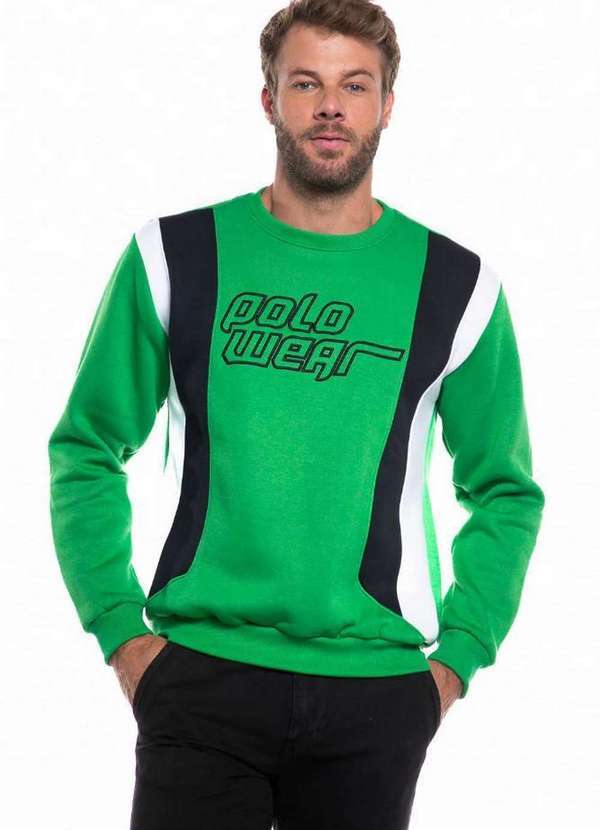 Polo Wear - Blusa Masculina Moletom Recorte Polo Wear Verde Médio Verde Médio