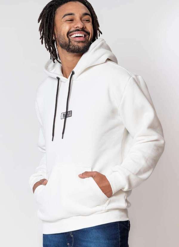 Polo Wear - Blusa Moletom Masculina Canguru Logo Polo Wear Branco Branco