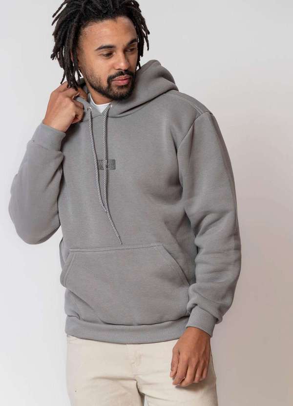 Polo Wear Blusa Moletom Masculina Canguru Logo Polo Wear Cinza Médio  Cinza Médio