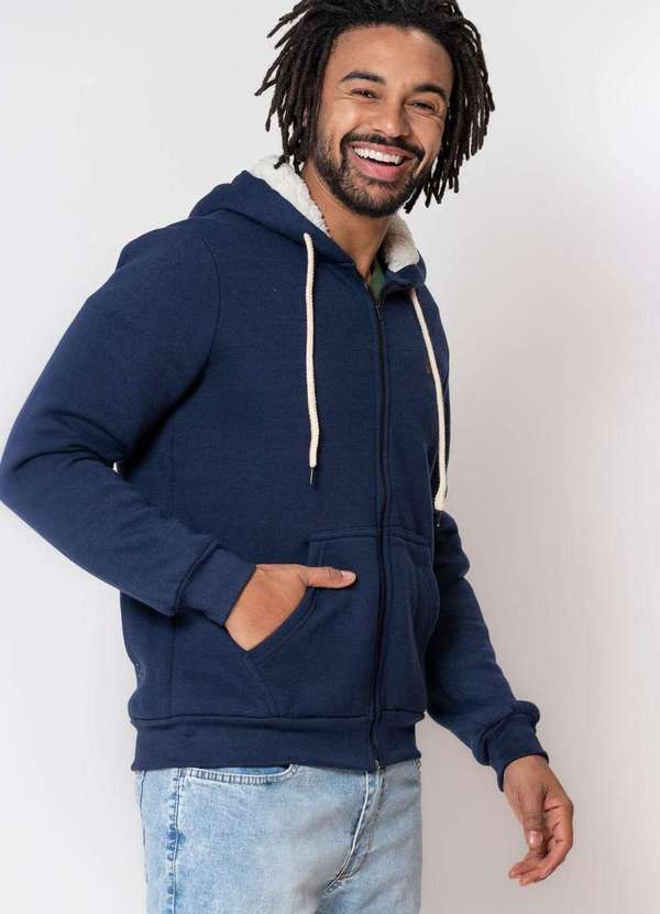 Polo Wear Blusa Moletom Masculina Capuz Pelo Polo Wear Azul Escuro Azul  Escuro