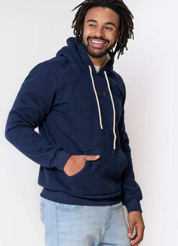 Polo Wear Blusa Moletom Masculina Pelo Capuz Polo Wear Azul Escuro Azul  Escuro