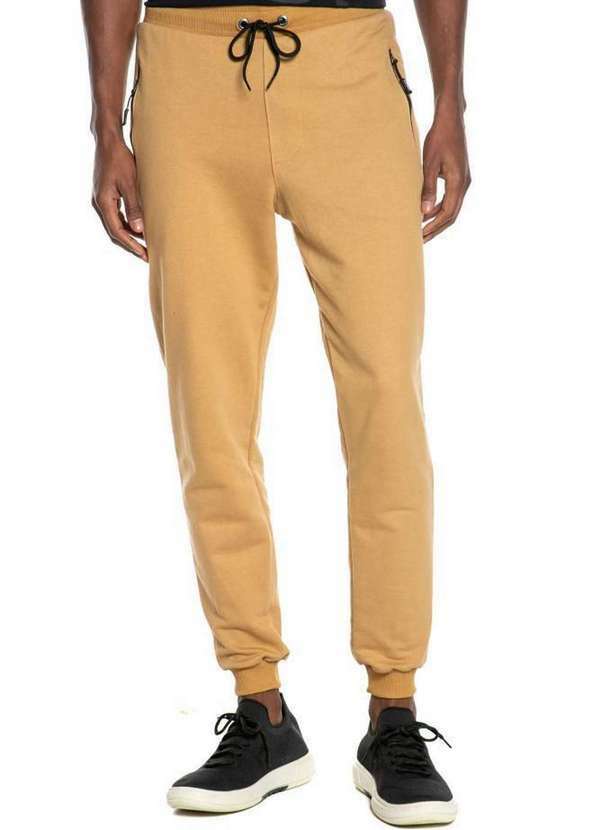 Polo Wear - Calça Masculina Moletom Bolso Zíper Polo Wear Bege Médio Bege Médio