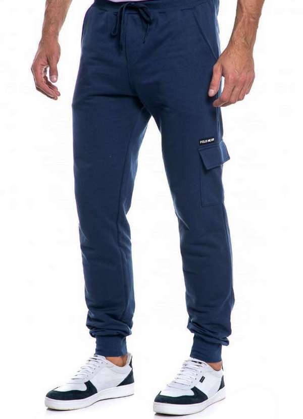 Polo Wear - Calça Masculina Moletom Cargo Polo Wear Azul Escuro Azul Escuro