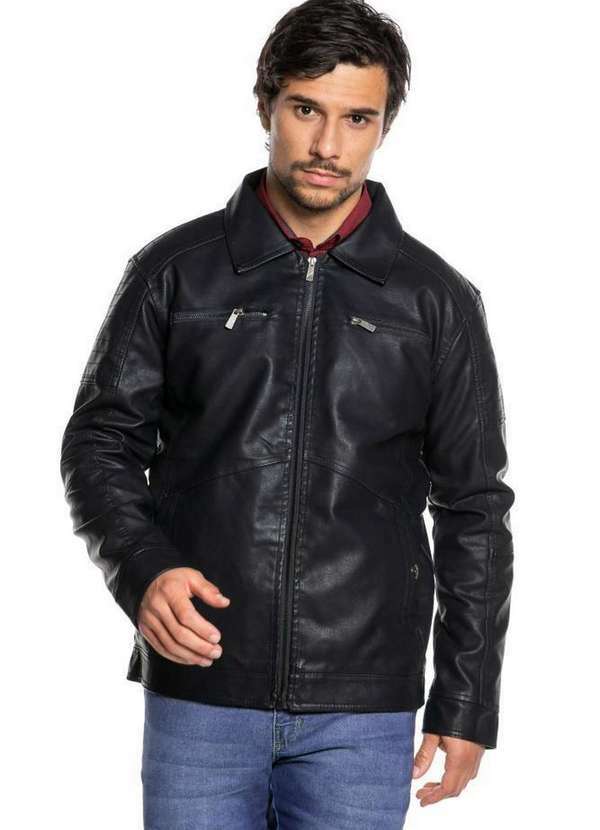 Polo Wear - Jaqueta Masculina Couro Pu Polo Wear Preto Preto