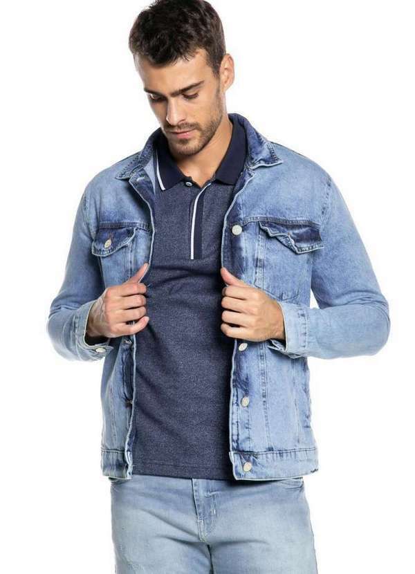Polo Wear - Jaqueta Masculina Jeans Delavé Polo Wear Jeans Claro Jeans Claro