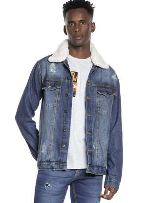 Jaqueta jeans com pelo fashion masculina