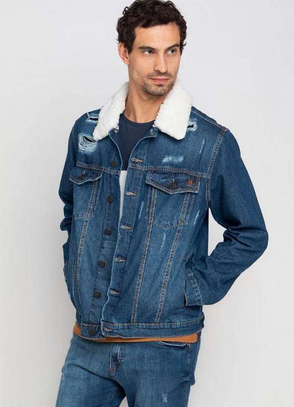 Polo Wear - Jaqueta Masculina Jeans Vintage Puída Polo Wear Jeans Escuro Jeans Escuro